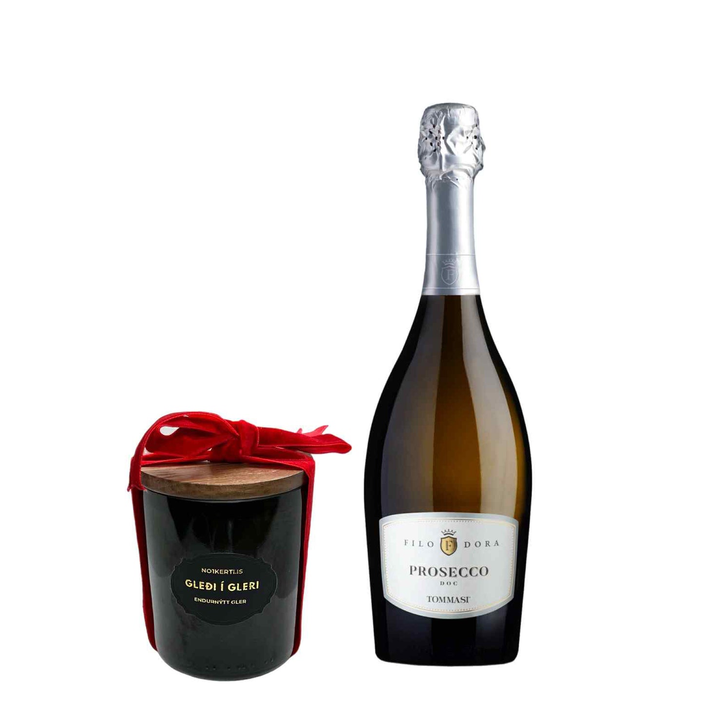 Gleði í gleri með rauðum borða